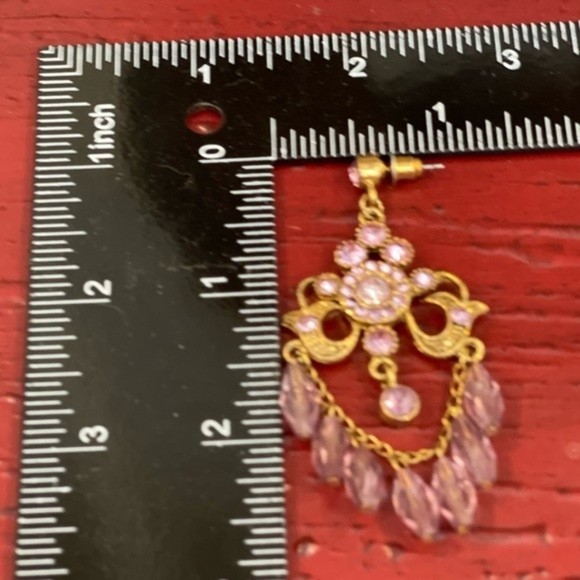VTG Fashion Jewelry Gold Tone Purple Rhinestone Beaded Dangle Earrings # 220 - Picture 4 of 5